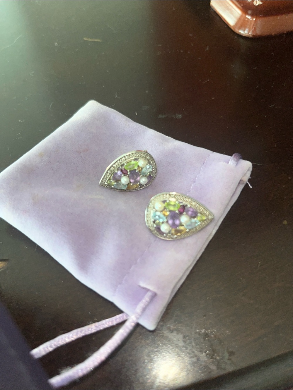 Ross-Simons Multi-Color Teardrop Cluster Earrings — Purple, Green, Blue, White